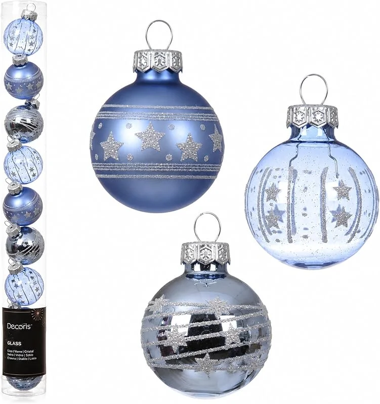 Marke: Kaemingk Weihnachtskugeln Glas mit Motiven 3cm 9 Stk. Blau Mix transparent — Weihnachtsdeko