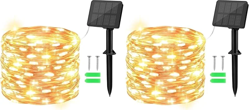 Marke: Gcstnn Gcstnn Solar Lichterkette Außen, 1Stück 10M 100 LED KupferDraht, Speicher mit 8 Modi IP65 Wasserdicht Deko für Garten, Bäume, Balkon, Terrasse, Tor, Hof, Weihnachten(Warmweiß) (Packung mit 2) — Weihnachtsbeleuchtung
