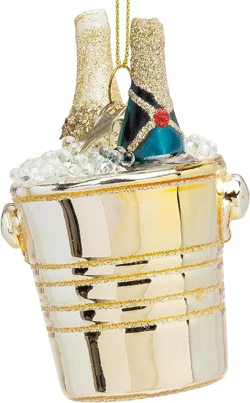 Besuche den SIKORA-Store SIKORA Champagnerflaschen Kübel besondere Weihnachtskugel Glas Christbaumschmuck Deko Figur Weihnachten Anhänger Ornament - Trend Line - BS051 — Weihnachtsdeko