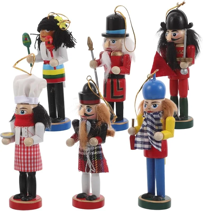 Besuche den IMIKEYA-Store IMIKEYA Mini-Nussknacker-Ornamente aus Holz, Weihnachtsdekoration, 6 Stück
