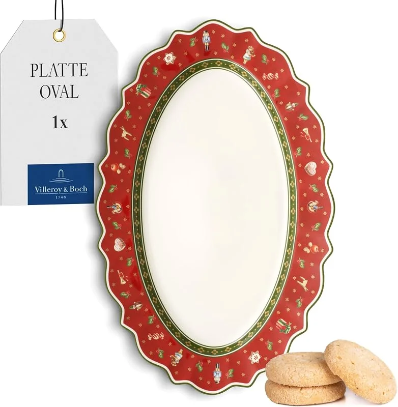 Villeroy & Boch Toy's Delight Ovale Servierplatte, Premium Porzellan, Rot — Advent und Tisch