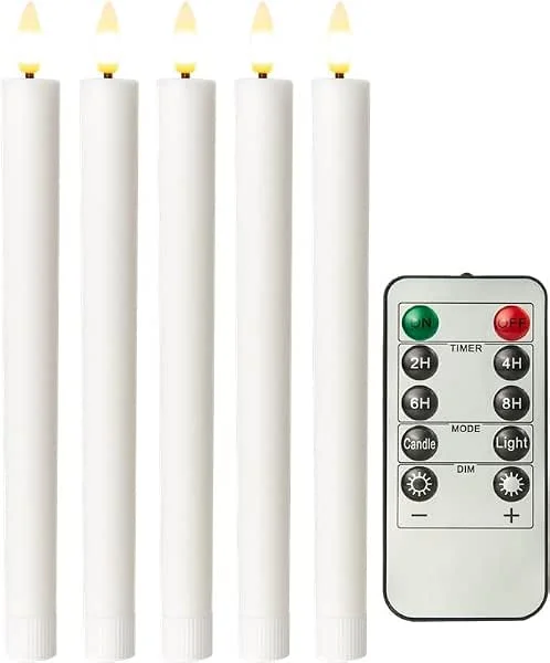 Besuche den goobay-Store goobay 5er-Set LED-Stabkerzen aus Echtwachs, weiß – inkl. Fernbedienung, Timerfunktion & flackernder 3D-Flamme, batteriebetrieben, dimmbar, warmweiß (2400 K) - elektrische Kerzen, sicher & dekorativ — Kerzenlicht Abendessen