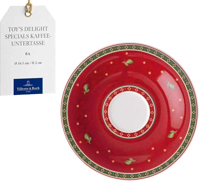 Villeroy & Boch Toy's Delight Specials Kaffee-Untertassen 6er Set Rot, Untertassen, Kaffeuntertassen Weihnachten, Weihnachtsgeschirr Toys, Premium Porzellan — Advent und Tisch