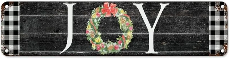Marke: CowkissSign Vintage Weihnachtskranz Freude Retro Vintage Wandschild Schwarz Weiß Büffel Karo Plaid Metallschilder Neujahr Saisonales Metallschild Qualität Metallschild für Veranda Küche 61 x 15, 2 cm — Weihnachtsdeko