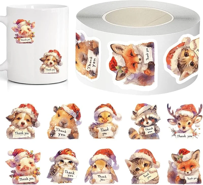 Marke: Generisch Weihnachtsaufkleber für Umschläge, 500 Stück, mit Weihnachtsmütze — Geschenkverpackung
