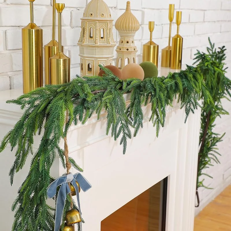 Marke: Jutom Norfolk Weihnachtsgirlande aus Kiefernholz, künstliche grüne Girlande für Urlaub, Innenbereich, Kaminsims, Dekoration, 2 Stück, 2, 7 m — Weihnachtsdeko