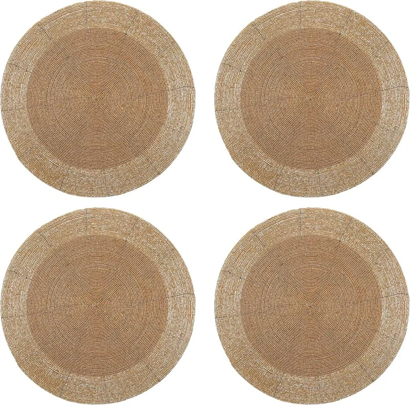 Marke: Bedding Craft Tischsets mit Perlen, rund, für Esstisch, 33 cm, goldfarben, 4 Stück — Küche & Haushalt