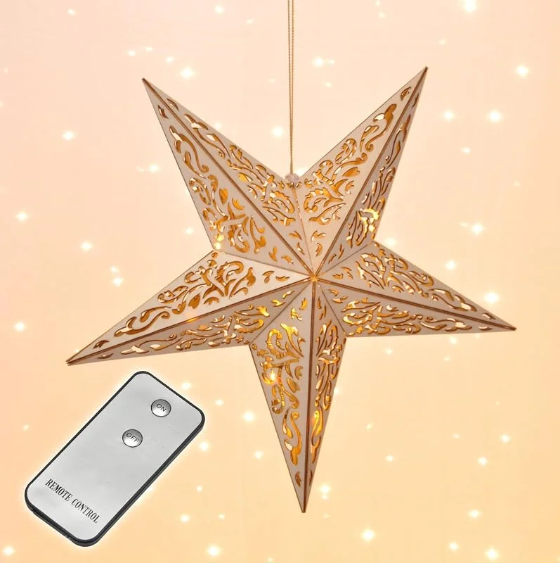 Besuche den Spetebo-Store Spetebo LED Holz Weihnachtsstern - Fensterdeko mit Fernbedienung - Deko Stern Hängelampe — Weihnachtsdeko