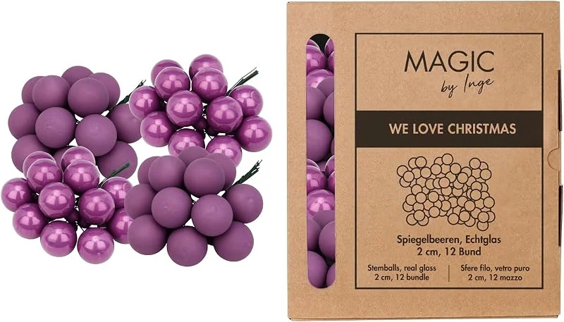 Besuche den Inge-glas-Store Weihnachtskugeln am Draht Glas 2cm x 144 Stück - Spiegelbeeren matt & glänzend - kleine Dekokugeln für Weihnachten - Mini Christbaumschmuck & Weihnachtsdeko - Wild Mauve