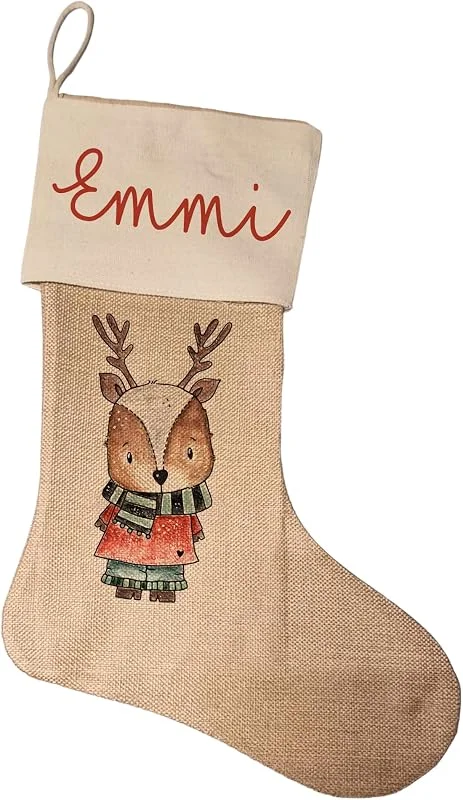 Besuche den Kilala-Store Kilala Nikolausstrumpf zum befüllen Weihnachsstrumpf mit Name personalisiert Kinder Erwachsende Aufhängen für Weihnachtsdeko (Elch)
