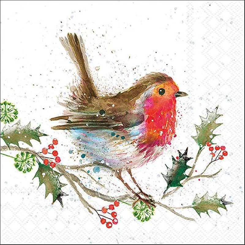 Marke: Ambiente Ambiente Serviette Winter Robin 20 Stk 33x33 cm vierteiliges Motiv Papier — Advent und Tisch