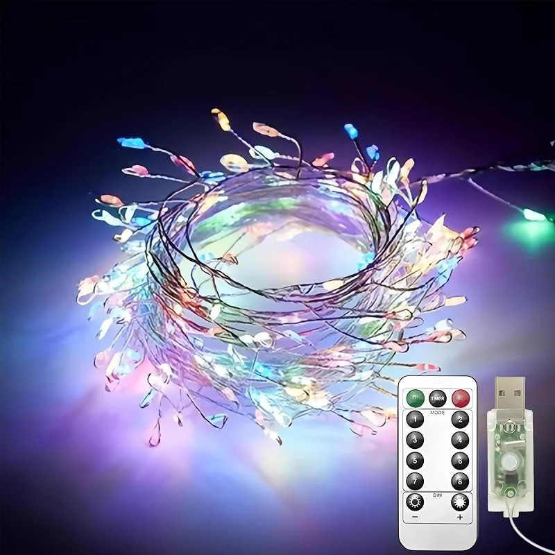 Besuche den Clearhill-Store 2Pack USB Fee Lichter mit Fernbedienung, 20ft, 6M 200LED Farbe Feuerwehr Cluster Lichter, 8 Modi, wasserdichte Kupferdraht String Lichter für Schlafzimmer, Hochzeit, DIY Kranz, Garten Dekor — Weihnachtsbeleuchtung