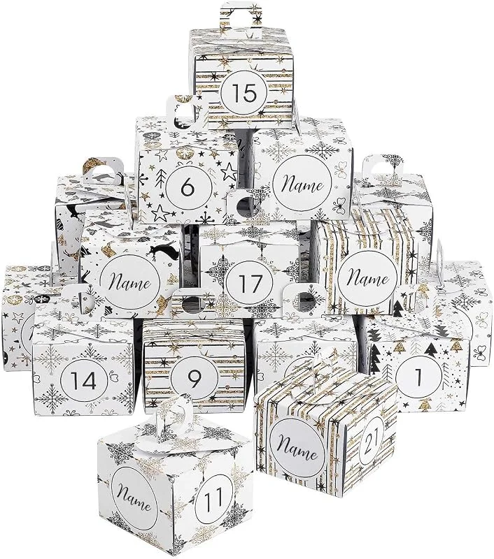Besuche den Herz & Heim-Store Herz & Heim® Adventskalender zum Befüllen DIY aus 24 Schachteln - Boxen mit goldenen Nuancen mit Namen personalisiert Kisten Set — Advent und Tisch
