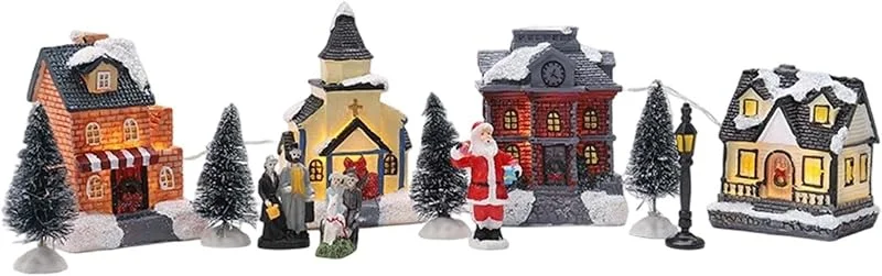 Marke: Generic LED Beleuchtete Dorf Desktop Ornament Glowing Für Indoor Festliche Display Winter Szene 12Stücke (Red, 10X7X6cm) — Weihnachtsdeko