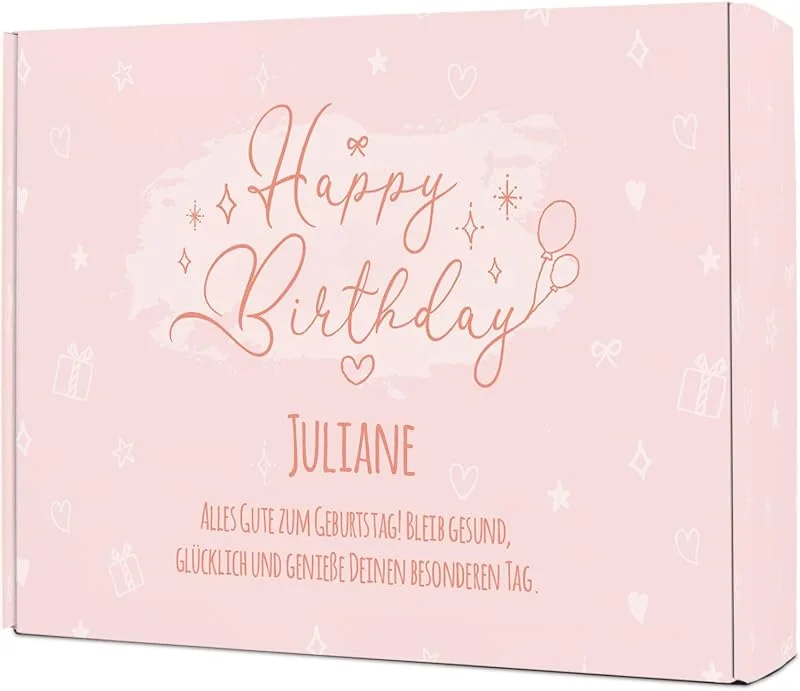Besuche den GRAVURZEILE-Store GRAVURZEILE – DIY Geschenkbox zum Selbstbefüllen - Rosa Happy Birthday - Personalisiert mit Namen - Persönliche Geschenkbox zum Geburtstag - Einzigartige Geschenkverpackung - 35, 5 x 28 x 10 cm