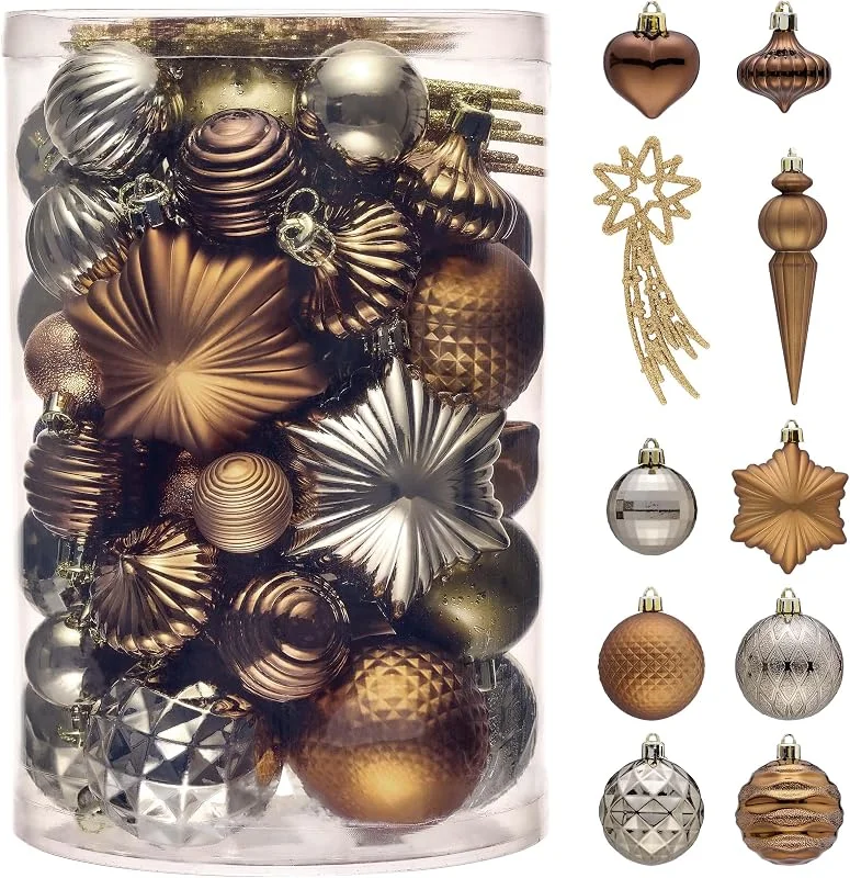 Besuche den Valery Madelyn-Store Valery Madelyn Weihnachtsbaumschmuck, Kugel-Ornament-Set, 60 Karat, Bronze, Kupfer, Braun, Gold, bruchsicher, hängende Ornamente, Großpackung für Weihnachten, Urlaub, Party-Dekoration — Weihnachtsdeko