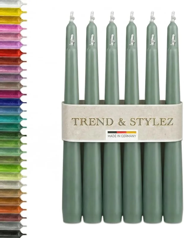 Marke: TrendandStylez Elegante Spitzkerzen 250x23 mm – Premium Tafelkerzen & Tischdeko – Tropffrei, Geruchsneutral – 8h Brenndauer, RAL-zertifiziert, Made in Germany (Smaragd Grün, 24er Pack) — Kerzenlicht Abendessen