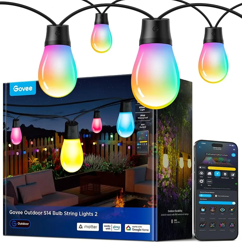 Besuche den Govee-Store Govee Lichterkette Außen 15M, RGBICW 65lm pro LED, App&WiFi Steuerung, IP66 — Weihnachtsbeleuchtung