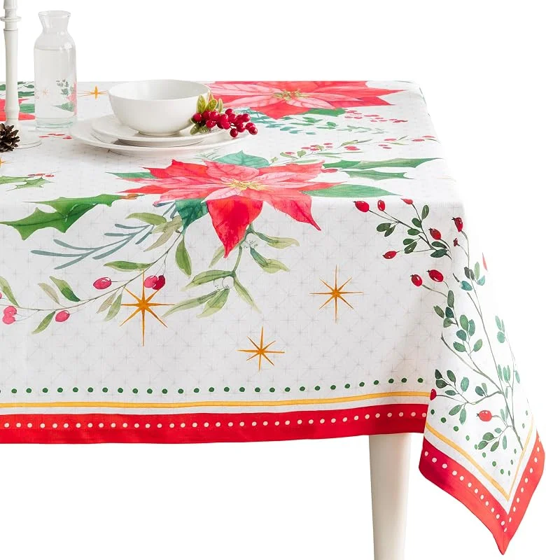 Besuche den Maison d' Hermine-Store Maison d' Hermine Tischdecke, rechteckig, 137 x 137 cm, 100% Baumwolle, wiederverwendbar, dekorativ, für Alltag, Esszimmer, Bauernhaus, Zuhause, Party, Feste und Hochzeit – Weihnachtsstern — Küche & Haushalt