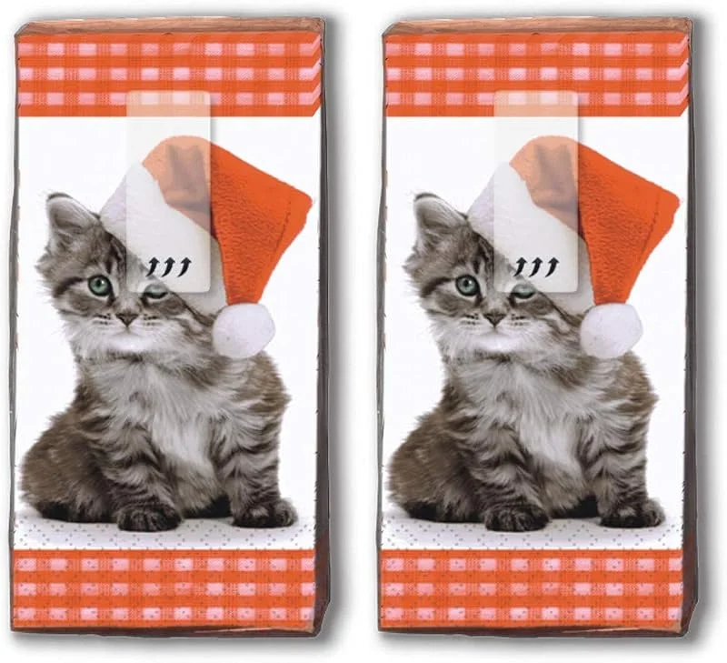Marke: Taschentücher bedruckt 20 Taschentücher (2x 10) Taschentücher Weihnachtskätzchen, Katze, Winter, Weihnachten — Geschenkverpackung