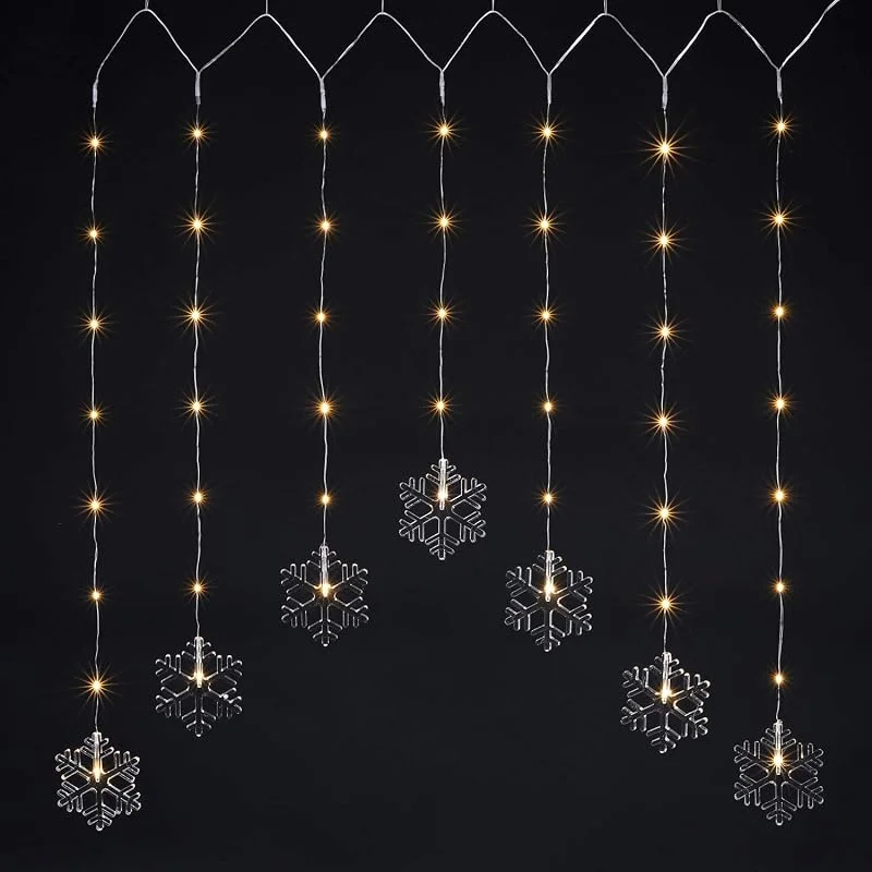 Marke: Haushalt International Unbekannt LED Lichtervorhang Lichterkette 'Schneeflocken' 47LEDs, 120x70cm für Innen Weihnachtsdekoration Fensterdekoration — Weihnachtsbeleuchtung