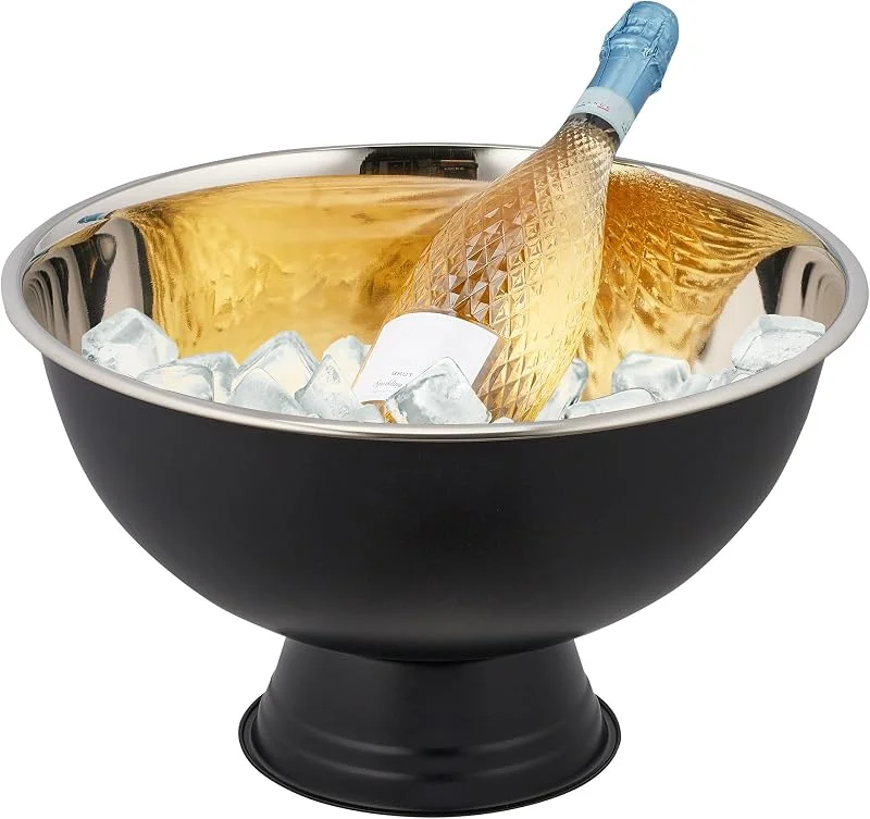 Besuche den Relaxdays-Store Relaxdays Sektkühler, Edelstahl, H x D: 23, 5 x 40 cm, Flaschenkühler für Sekt, Champagner, Wein, XXL Sektkübel, schwarz — Wein und Festtafel