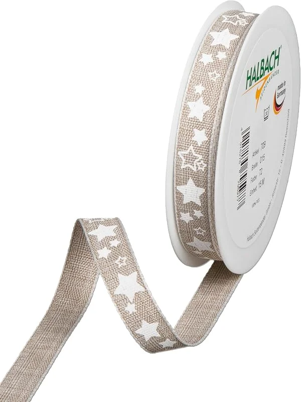 Besuche den Halbach-Store Halbach Druckband mit Sternen, 15 mm x 15 m, leinen, weiß — Geschenkverpackung