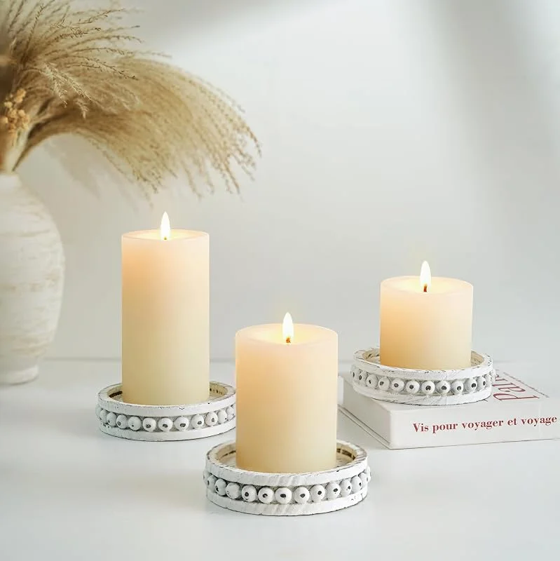 Besuche den Hanobe-Store Hanobe Kerzenteller Holz Rund, 3er Set, Landhaus Weiß Kerzenständer — Advent und Tisch