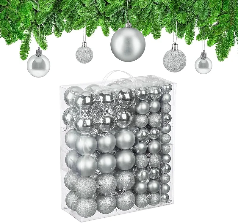 Besuche den Relaxdays-Store Relaxdays Weihnachtskugeln, 138er Set, Kunststoff, glitzernde, Matte, glänzende Baumkugeln, Christbaumschmuck, Farbwahl — Weihnachtsdeko