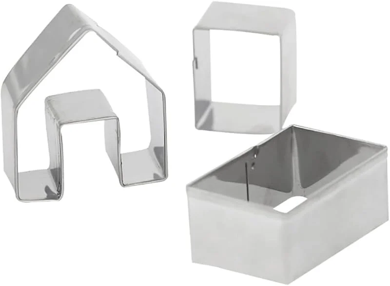 Marke: Gcroet Lebkuchenhaus-Ausstecher, 3 Stück, Edelstahl, Metall-Backformen, kleines Lebkuchenhaus-Set, Weihnachtsbackform. — Weihnachtskueche