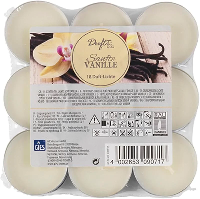 Besuche den LED Universum-Store LED Universum - Duft Teelichter 18er Set, Kerzen, sanfte Vanille, Brenndauer ca. 4 Std., Tischdekoration für Hochzeit, Weihnachten, Feste, Partys — Kerzenlicht Abendessen