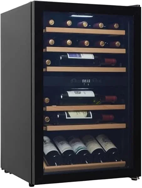 Besuche den Cavin-Store CAVIN Freistehender Weinkühlschrank, Polar Collection 51 schwarz, 37 Flaschen, zwei Temperaturzonen 4-22°C, Holzregalböden, Kompressor, Glastür mit UV-Schutz, leise — Wein und Festtafel