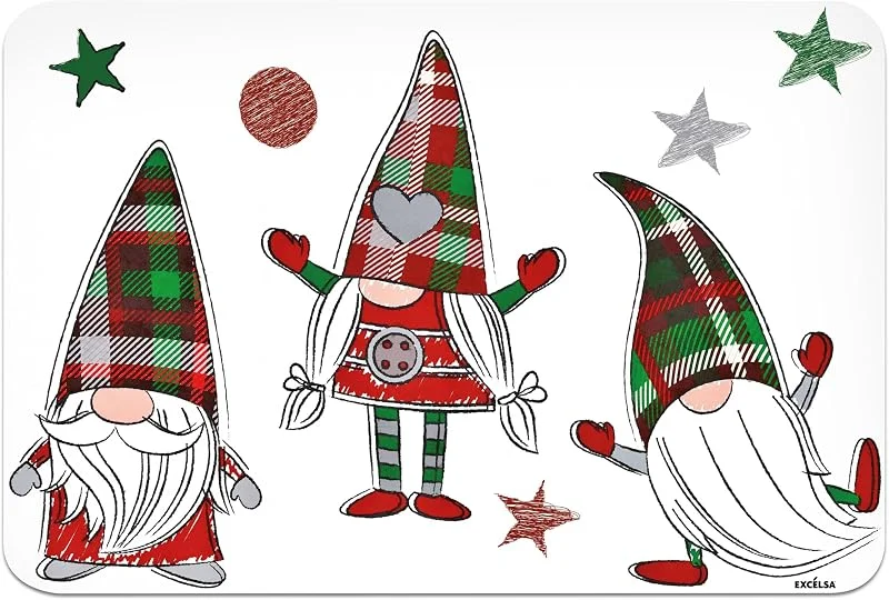 Besuche den Excelsa-Store Excelsa Tartan GNOME Set 6 amerikanische Tischsets, 43 x 28, 5 cm, Weihnachtsmotiv, PP-Kunststoff, wiederverwendbar — Advent und Tisch