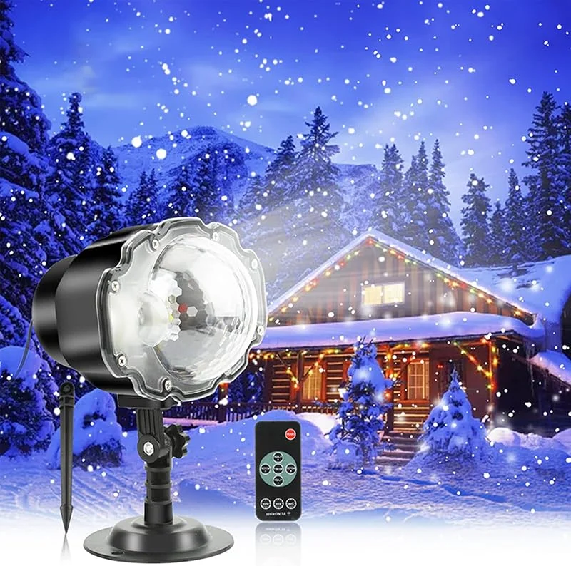 Marke: RKDTX Weihnachts-Schneefall-Projektor-Lichter, wasserdicht, für drinnen und draußen, weiße Schneeflecken, Projektor mit RF-Fernbedienung und Timer für das nahe Jahr, Urlaub, Party, Hochzeitsdekoration — Weihnachtsbeleuchtung