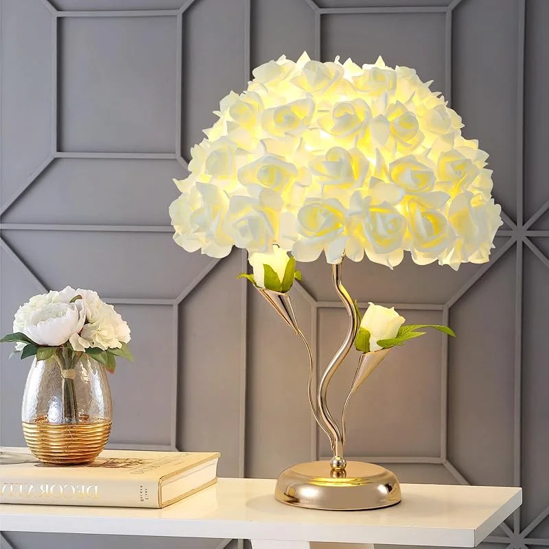 Marke: ZYLEISENBAO ZYLEISENBAO Blumen Tischleuchte Stoff Rose Nachttischlampe Kreativ Romantisch Blumenstrauß Schreibtischlampe Gelb Prinzessin Lampe für Hochzeit Dekor Valentinstag Dating Schlafzimmer Wohnzimmer Hotel — Kerzenlicht Abendessen