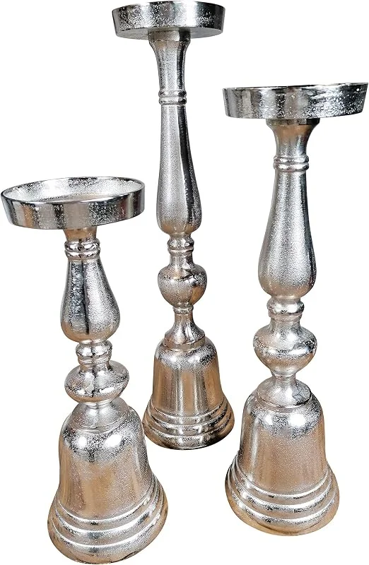 Besuche den MichaelNoll-Store Kerzenständer Kerzenhalter Aluminium Silber Groß Raw - Kerzenleuchter Modern für Stumpenkerzen - XL 3 Größen 40 cm, 50 cm oder 60 cm (15x15x60 cm) — Kerzenlicht Abendessen