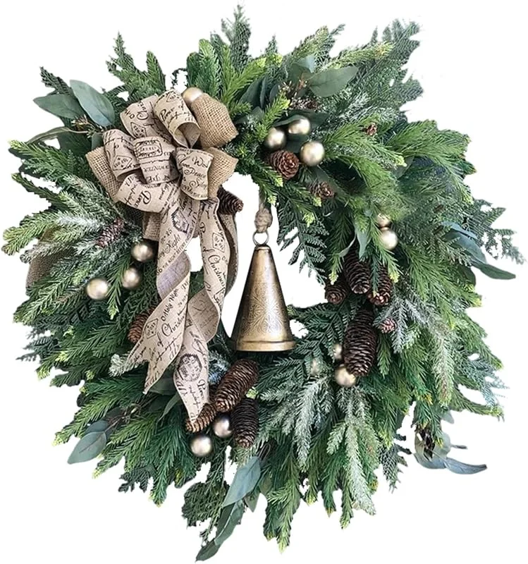 Marke: Generisch Bauernhaus Weihnachtskranz, Türkranz Weihnachten, Groß Weihnachtsgirlande Tannenkranz mit Weihnachtskugeln, Weihnachtsgirlande mit Kiefer und Glocken, Künstliche Weihnachten Garland für Dekoration — Weihnachtsdeko