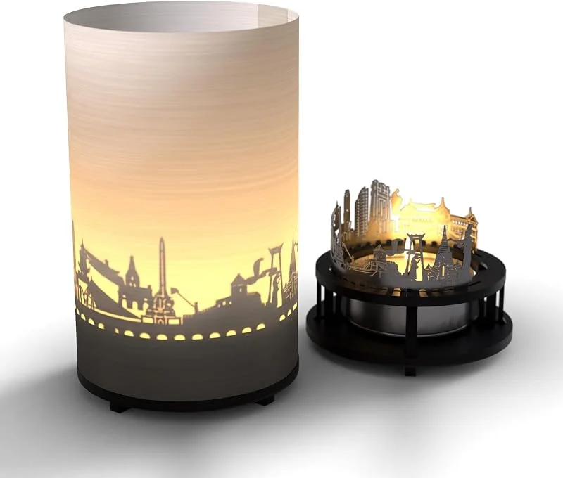 Marke: 13gramm BKK Premium Geschenkbox - Silhouette und Skyline von Bangkok als magisches Schattenspiel - Motivkerze für Thailand-Fans - Souvenir & Geschenk — Kerzenlicht Abendessen