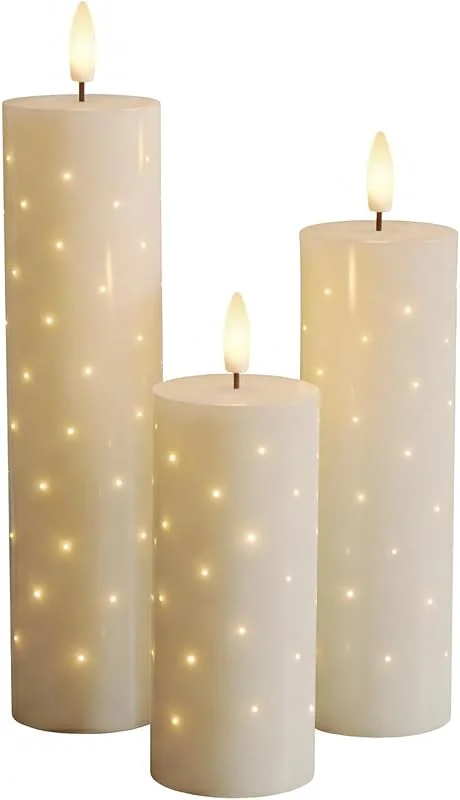 Marke: BAIRAYEN Flammenlose LED-Kerzen, flackernde Glasfaserkerzen, 3 Stück, warme, batteriebetriebene künstliche Kerzen mit Timer, 5, 1 cm Durchmesser, 12, 9 cm Höhe, für Hochzeit, Tafelaufsatz, Weihnachten — Kerzenlicht Abendessen