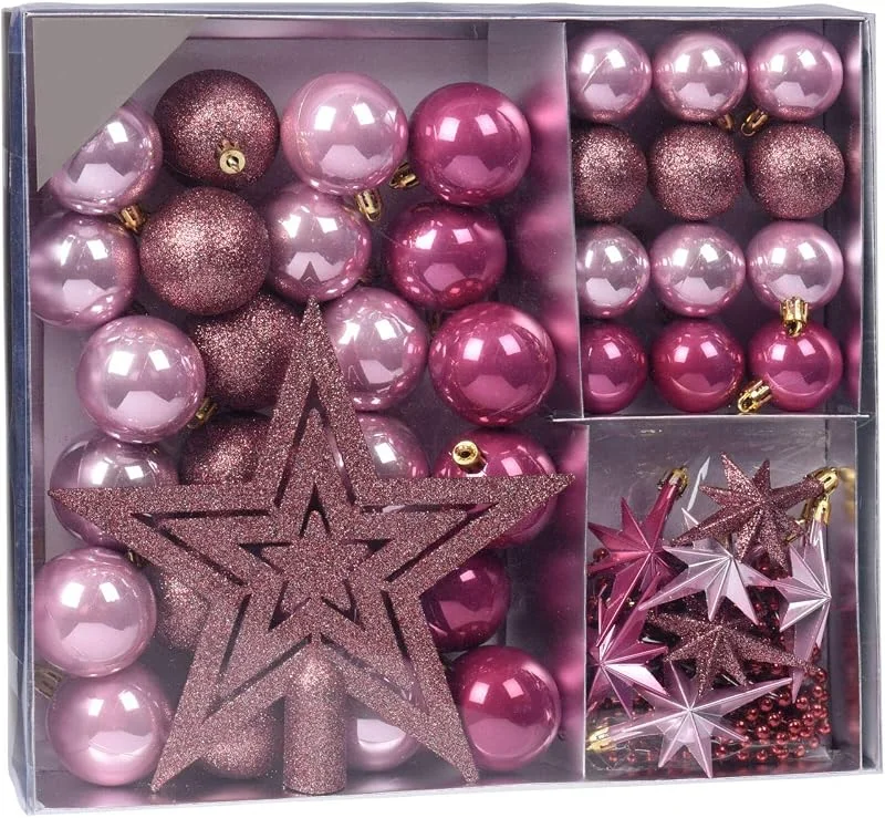 Besuche den Spetebo-Store Weihnachtsbaumschmuck Set - 45 teilig in Bordeauxtönen (Bordeaux, Rosa, Kupfer etc.) - 36 Kugeln, Weihnachtsbumspitze, Dekosterne und Kette — Weihnachtsdeko