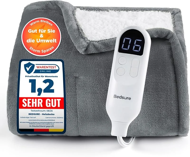 Besuche den BEDSURE-Store BEDSURE Heizdecke Wärmedecke Elektrische Kuscheldecke - 130x180cm, Grau — Wein und Festtafel