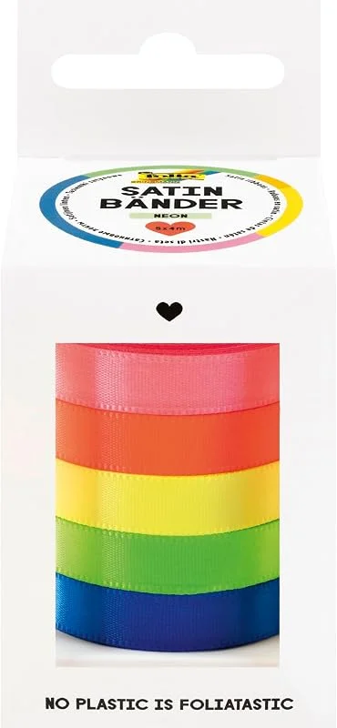 Besuche den folia-Store folia 12132 - Satinbänder NEON, 5 x 4 m, Satinband Mix in Neonfarben, als dekoratives Schleifenband oder als Geschenkband — Geschenkverpackung