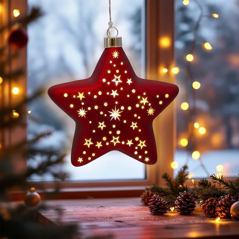 Besuche den Spetebo-Store Glas Weihnachtsstern rot zum Hängen - 15 cm - 10 LED — Weihnachtsdeko