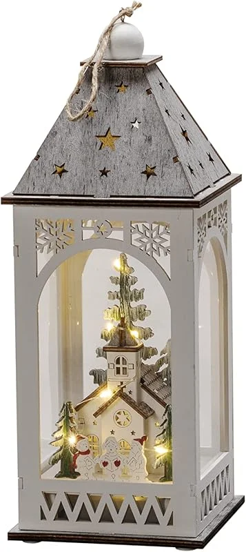 Besuche den Konstsmide-Store Konstsmide LED Holzlaterne mit Kirche, weiß, 6h Timer, 8 warmweiße Dioden, batteriebetrieben, Innen - 3271-210 — Weihnachtsbeleuchtung