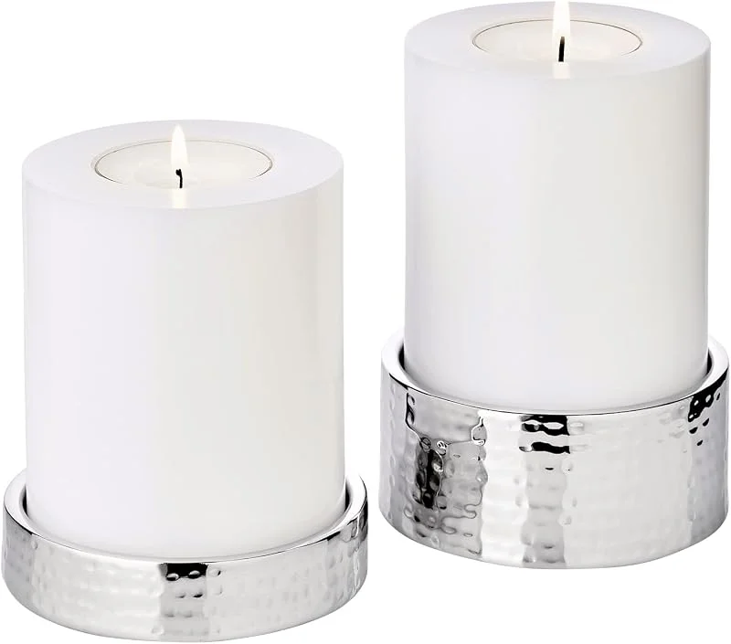 Besuche den EDZARD-Store EDZARD Kerzenhalter Luca 2er-Set (Ø 11, 5 cm, H 2, 5 + 5 cm), Edelstahl — Kerzenlicht Abendessen