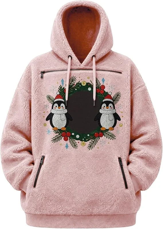 Marke: Yowablo Damen Fleece Hoodie Pinguin Weihnachtspullover mit Reißverschluss — Weihnachtsmode