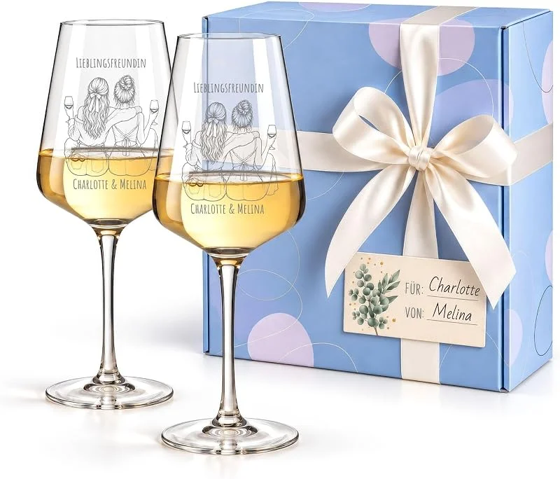 Besuche den VILLA ROSA LOTTA-Store VILLA ROSA LOTTA Geschenk beste Freundin – Weingläser Gravur 2er-Set — Wein und Festtafel