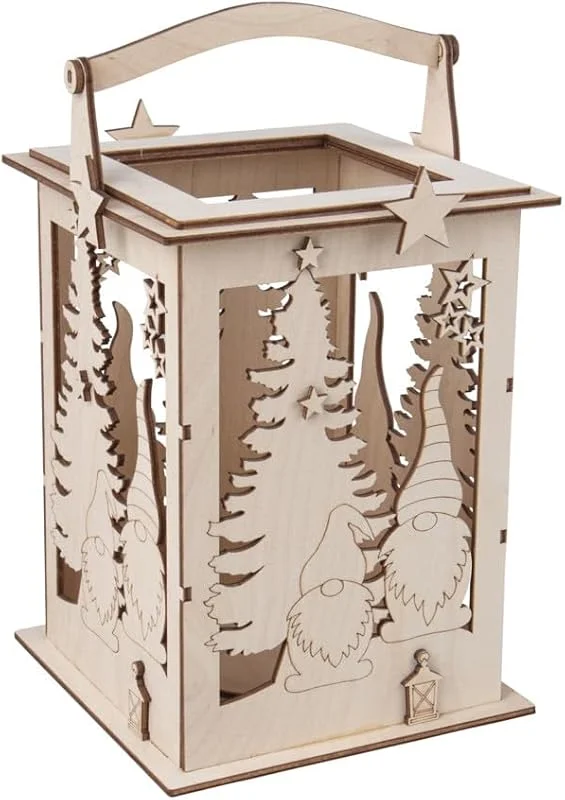 Besuche den Rayher-Store Rayher Holz Laterne Wichtel, mit Griff, 15, 3 x 15, 3 x 26, 5 cm, Holzbausatz, 31-tlg., Windlicht, für LED-Kerze, Lichterkette, FSC zertifiziert, 64517505, Beige — Advent und Tisch