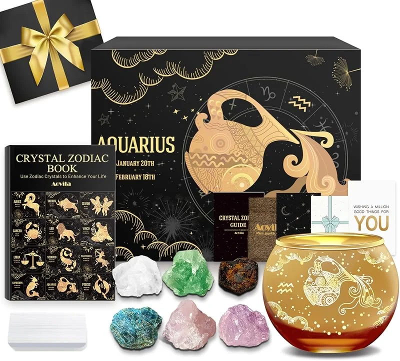 Besuche den Aovila-Store Aovila Wassermann Geschenke für Frauen Wassermann Teelichthalter Kerzenständer Kristalle Geburtssteine Geschenkbox Set Sternzeichen Astrologie Geschenke Geburtstagsgeschenke für Frauen Mama Freunde — Kerzenlicht Abendessen