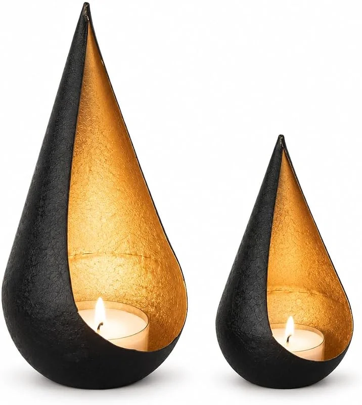 Marke: Kamelio Teelichthalter Set Metall Schwarz Gold, orientalisches Windlicht 2er Set — Advent und Tisch
